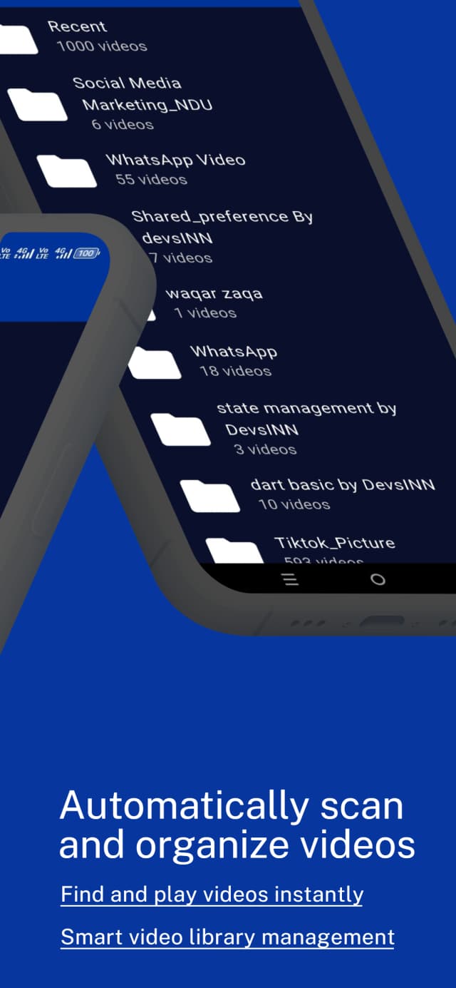 MAX Player video list screen with thumbnails and duration badges